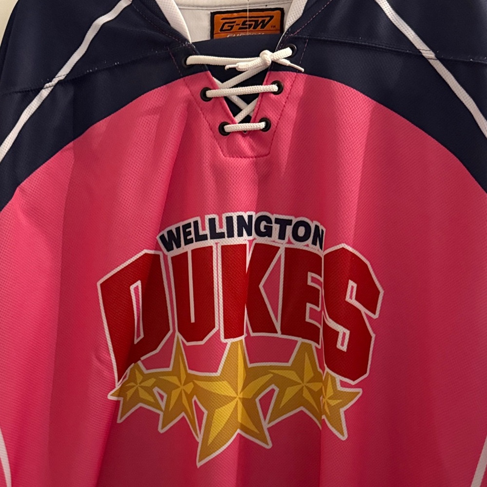 Rare Game Used 2016/17 Pink in the Rink Wellington Dukes Hockey Jersey - XXL